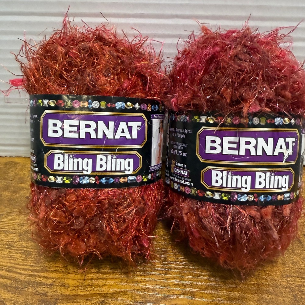 Y2K Bernat Bling Bling Yarn 2 Skeins Moulin Rouge Red Sparkle Knitting Crochet